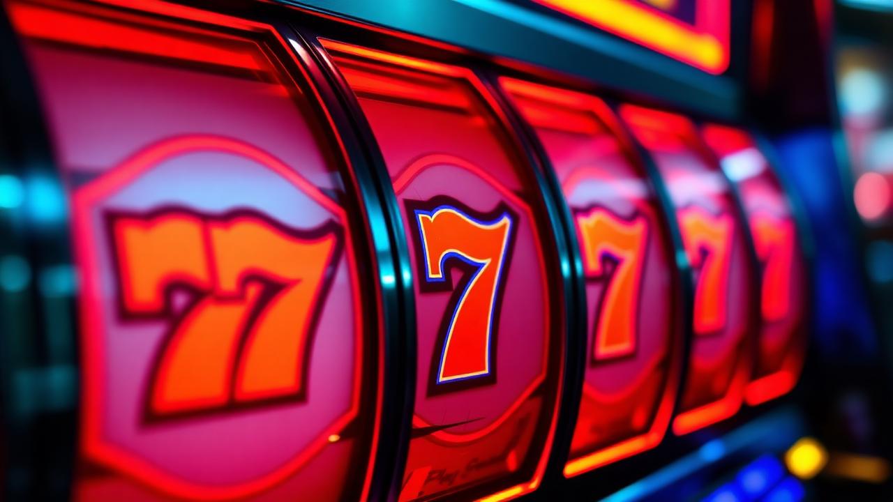 Glowing reels and table lights of a live casino floor